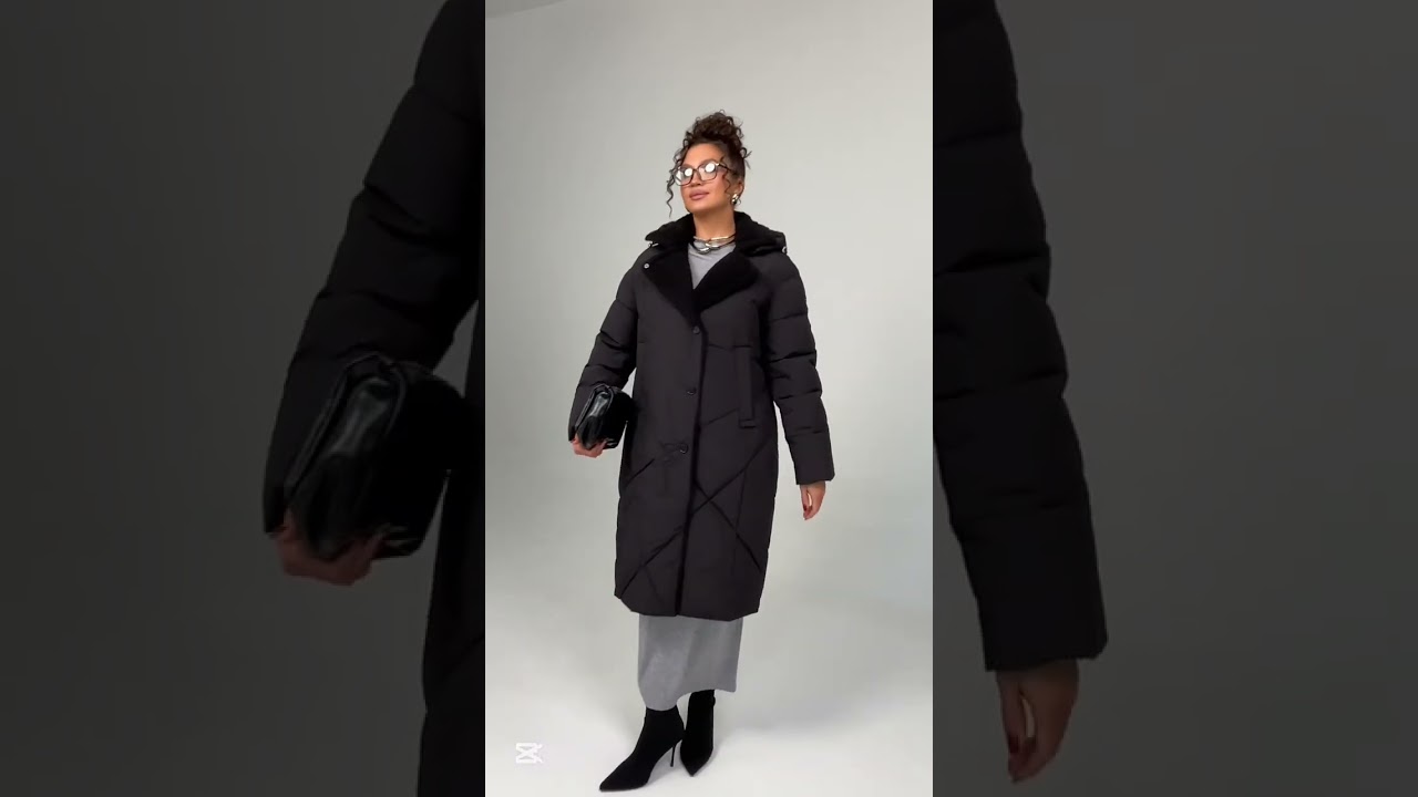 8024 пальто стёганное размерный ряд с 46 по 56 цвет чёрный
