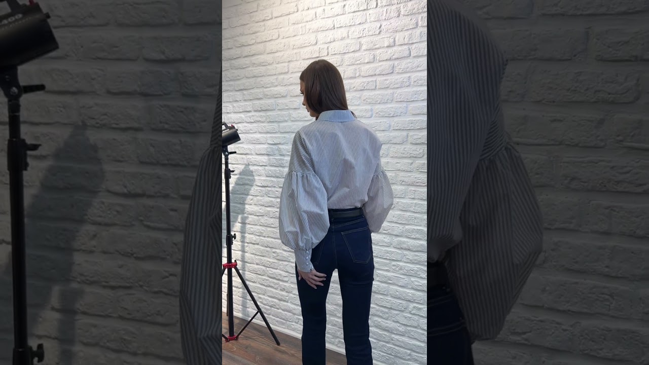 Рубашка женская VIZAVI 745 серо‑голубая, принт полоска #fashion #fashionst #брендыодежды #стиль