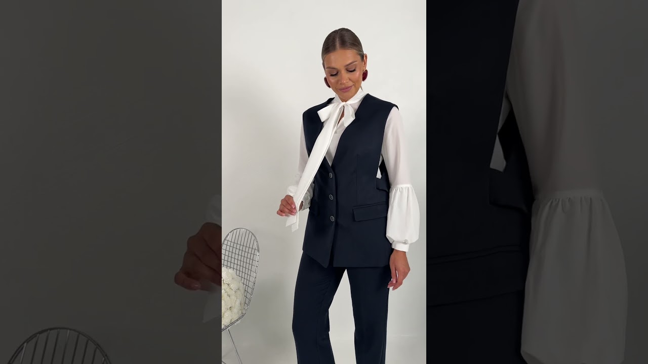 Брючный костюм-двойка со свободным жилетом Мода-Юрс арт2961 temno sinij   #fashion  #одежда  #style