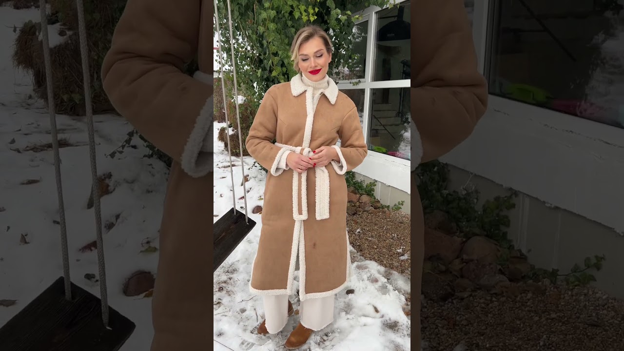 Удлиненная дубленка с боковыми разрезами Мода-Юрс арт. 2498 bezh