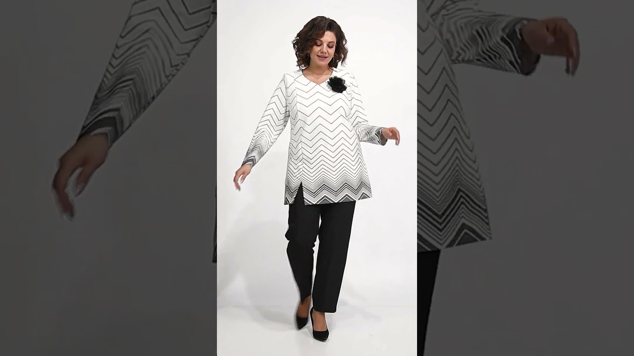Блузон Abbi Clothes 4048 (50-64) оверсайз бело-серый  #блузка #мода #fashion #чтомодно #комплект