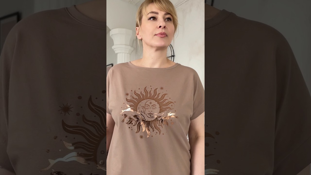 Бронзовое солнце и луна. Блузка 2195 капучино Rumoda. #женскаяодежда #одеждаизбеларуси #plussize