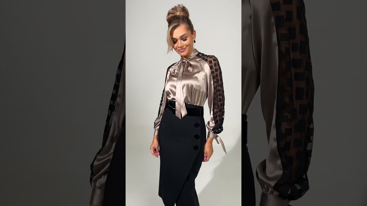 Комплект с шелковой блузой и юбкой-карандаш Мода-Юрс арт 2509 zoloto  #fashion #styling