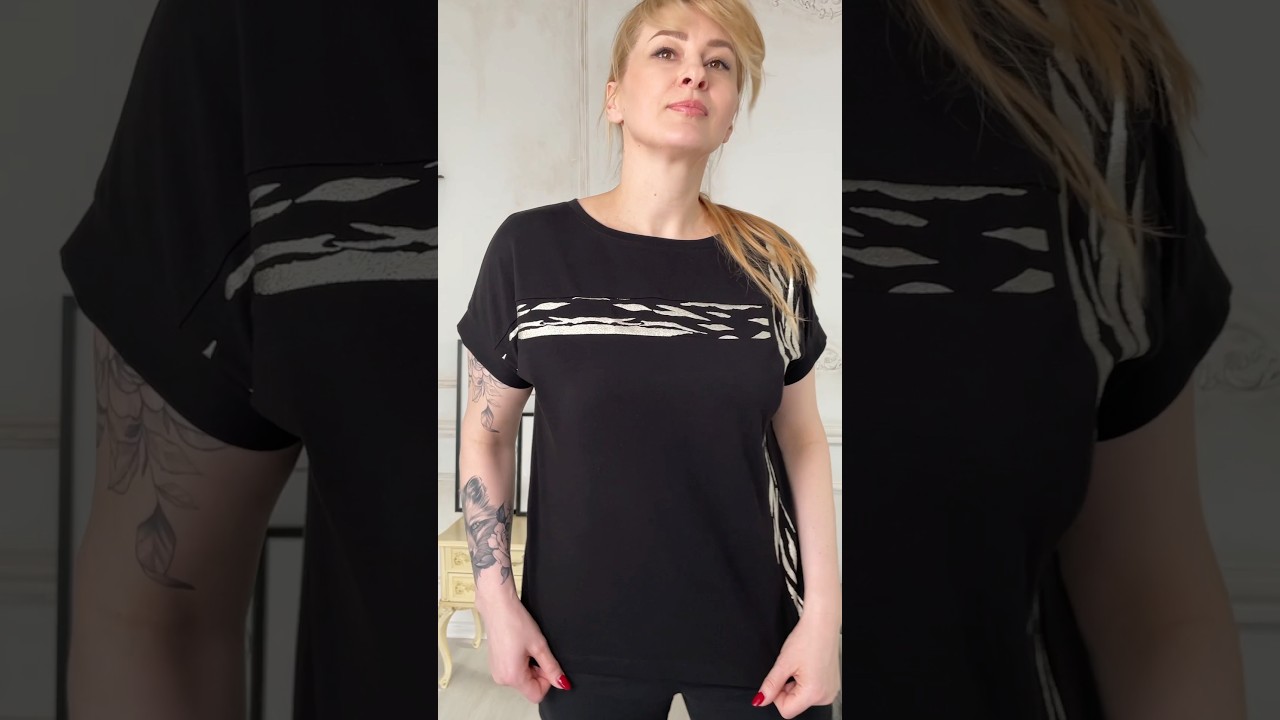 Черный крестик. 2196 черный Rumoda. #блузки #мода #plussize