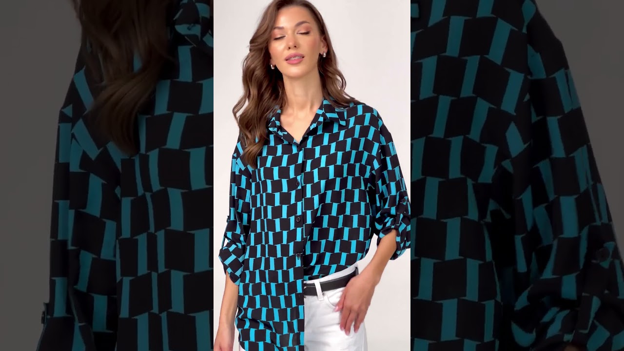Блузка рубашка VIZAVI 735 черный голубой принт #fashion #брендыодежд #fashionstyle #брендыодежды