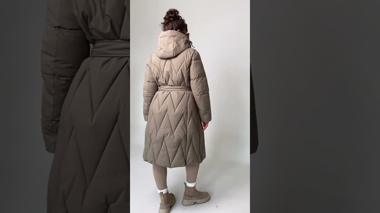 6246 зимнее стёганое пальто размерный ряд с 46 по 54 цвет капучино