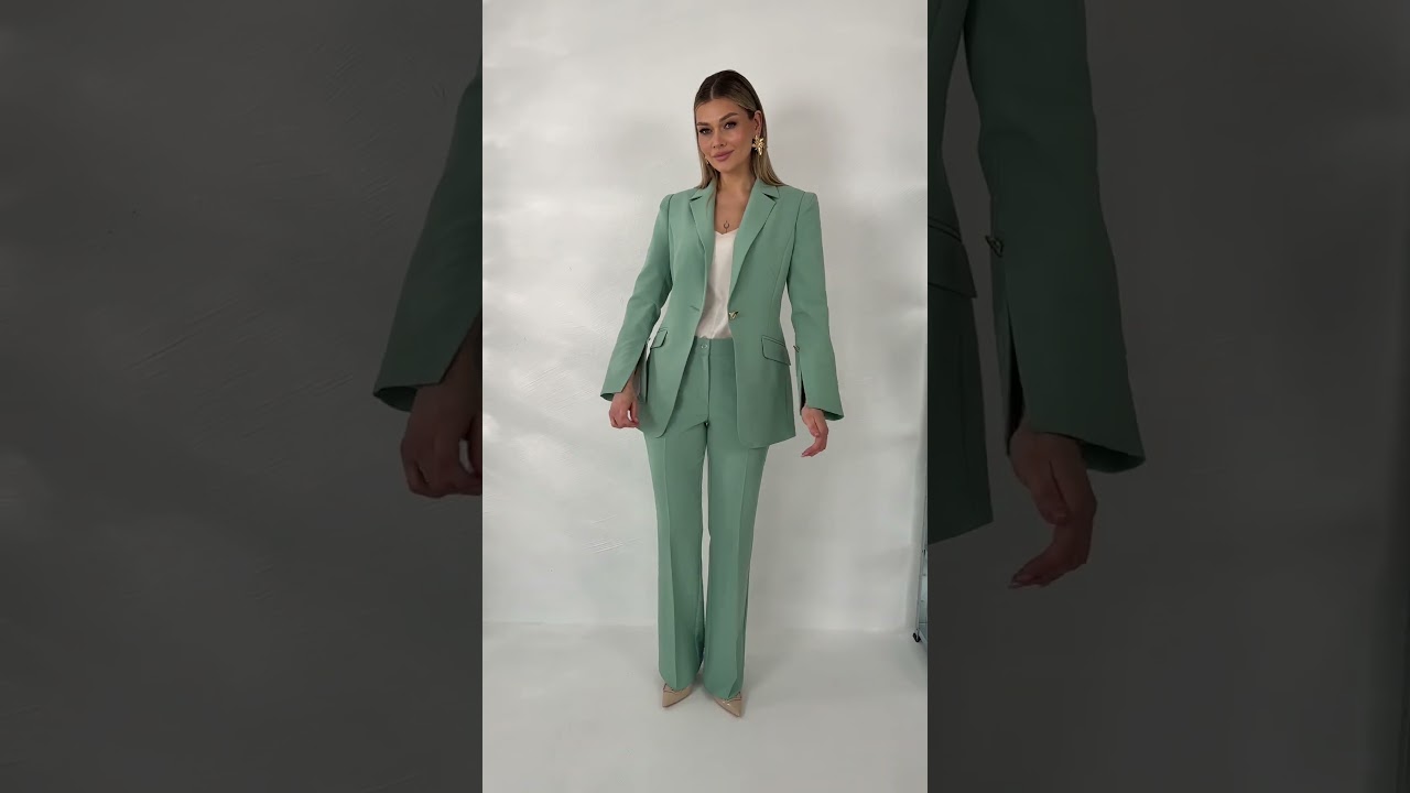 Женский брючный костюм с оригинальным жакетом Мода-Юрс  2960 mentol  #fashion  #fashionstyle