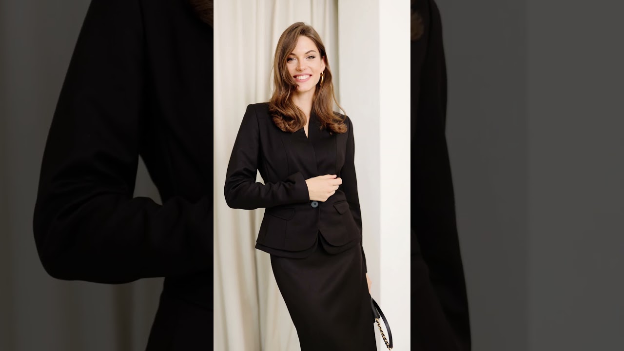 Классический женский костюм с юбкой в чёрном цвете. 24-407-2 URS.by