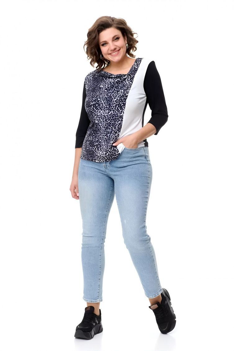 Блуза Abbi арт. 4029 черно-белая с принтом