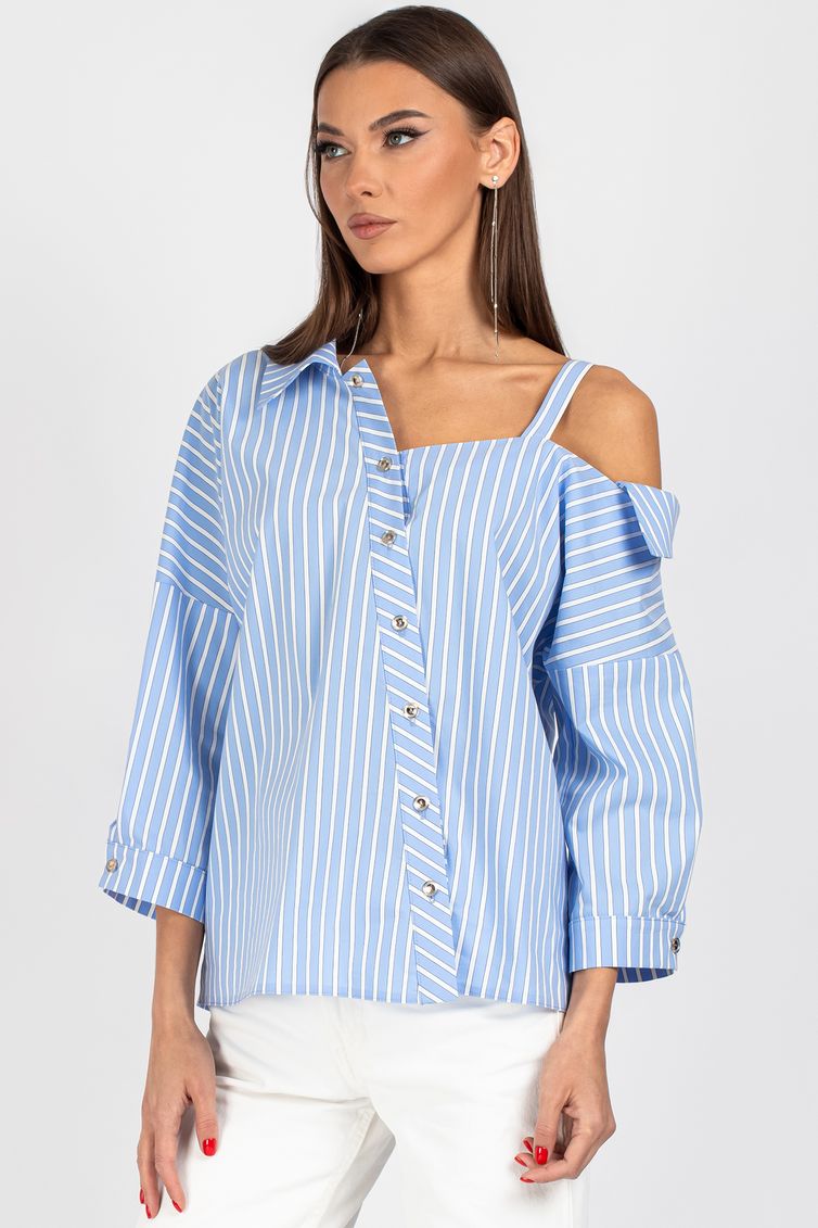 Blouse VIZAVI #726 belo-golubaya poloska