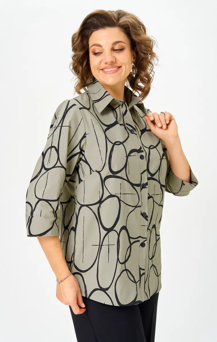 Bluzka BelElStyle #877-326 oliva/chernyj