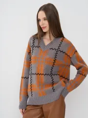 Джемпер Newvay арт. 7242-40293 титаниум/абрикосовый пунш/черн