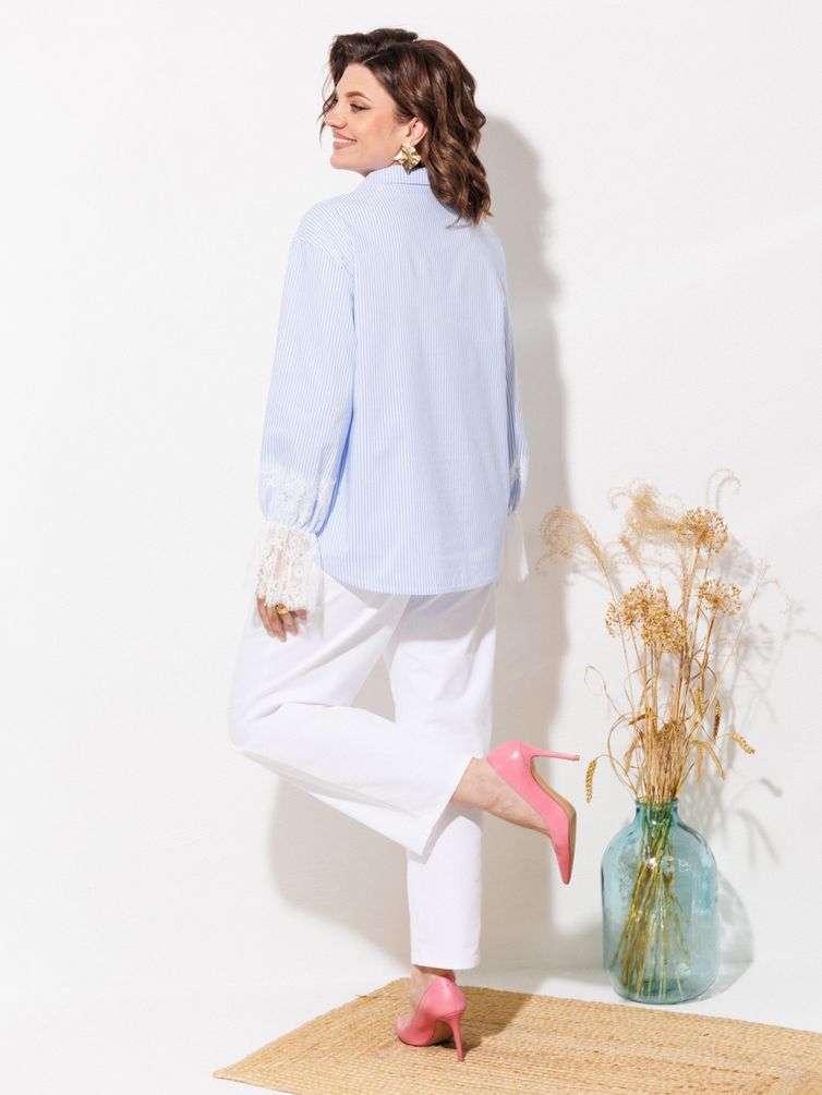 Блузка Anastasia MAK арт. 1352 голубой+полоска