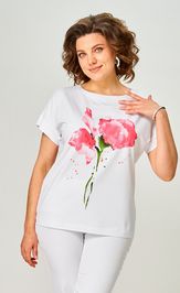 Блузки, туники Rumoda 2061 (короткий рукав) белая коралл