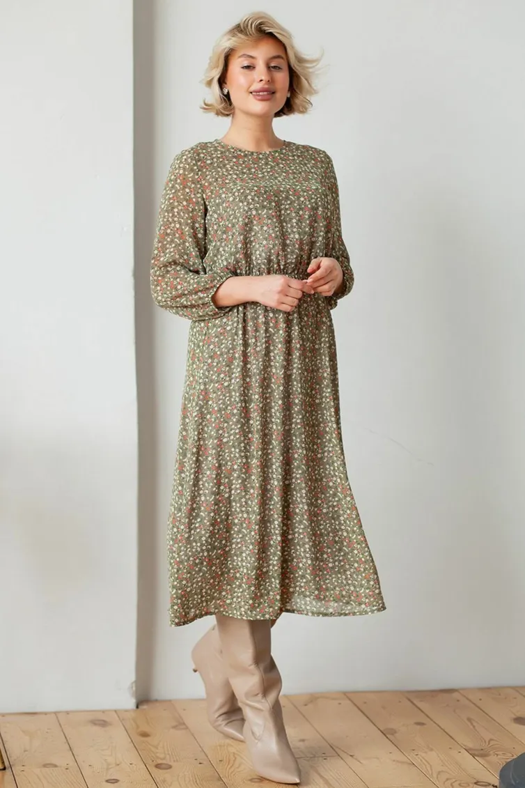 Dress TOOK A LOOK & Angelika #MP-23 cvety na olive