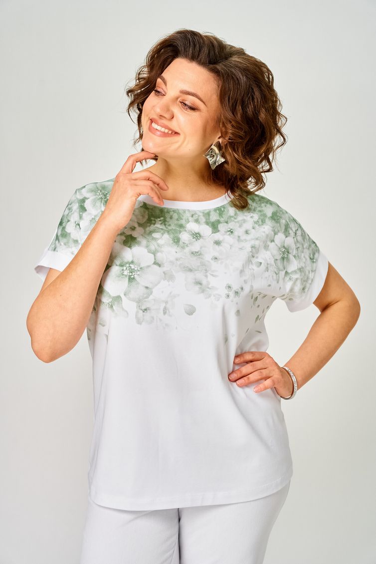 Блуза Rumoda арт. 2258 (короткий рукав) белый-зеленый