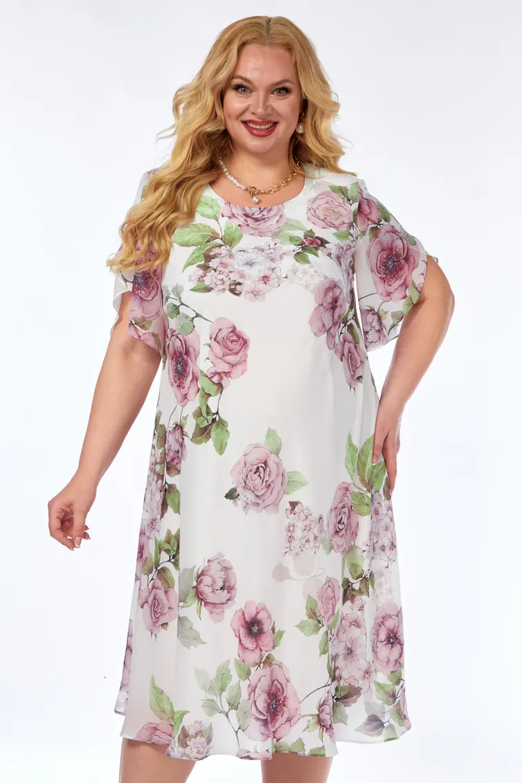 Sukienka Ell Style #2209/12 moloko+cvety