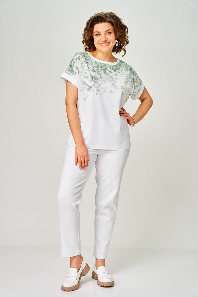 Блуза Rumoda арт. 2258 (короткий рукав) белый-зеленый
