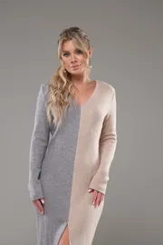 Sukienka Galean Style #950 seryj s bezhevym