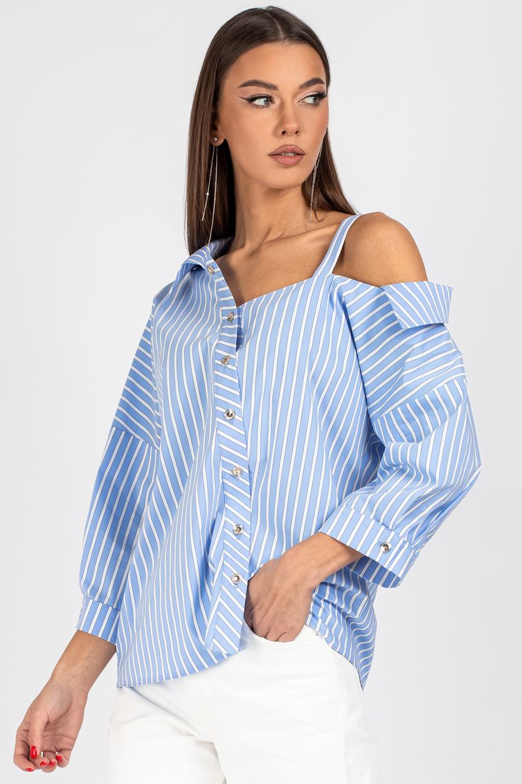 Blouse VIZAVI #726 belo-golubaya poloska