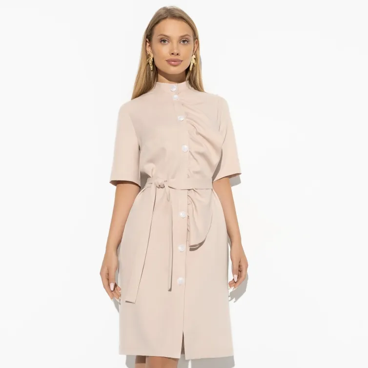 Sukienka CHARUTTI #Schaste svobody (beige, s poyasom)