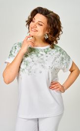 Блуза Rumoda 2258 (короткий рукав) белый-зеленый