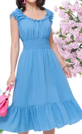Платье DS Trend П-3944-0199 (голубое с глубоким вырезом)