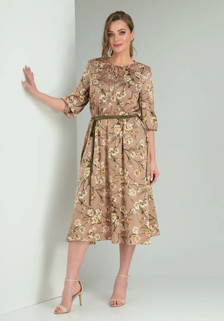 Sukienka Vilena-fashion #800 kapuchino+cvety
