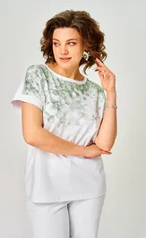 Bluzka Rumoda 2258 (korotkij rukav) belyj-zelenyj