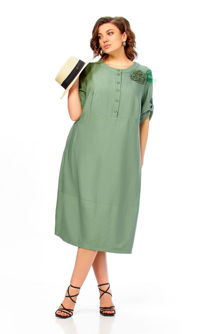Платье Ольга Стиль арт. С1014 серо-зеленый