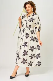 Dress Milora #1451 molochnyj/ temnye cvety