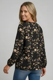 Blouse Abbi #4080 chyornyj s bezhevym printom