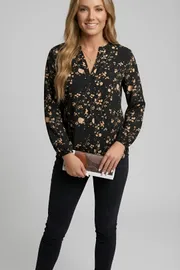 Blouse Abbi #4080 chyornyj s bezhevym printom