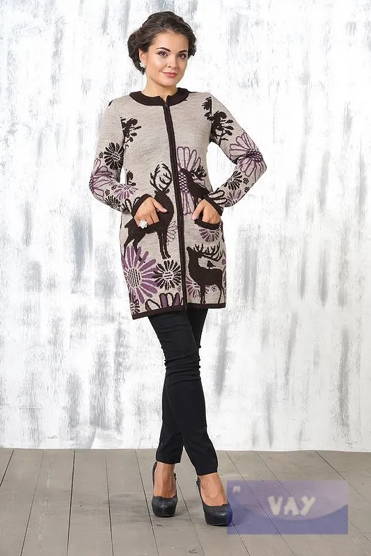 Джемперы, кардиганы, жакеты Newvay арт. 1369 т.коричн/св.коричн/слива