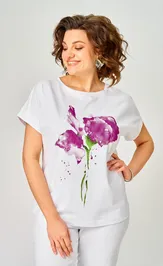 Bluzki, tuniki Rumoda 2061 (korotkij rukav) belaya lavanda
