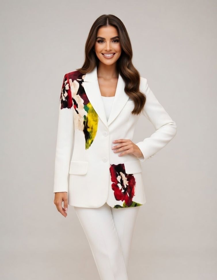 Жакет GIZART арт. 15377 молочный с цветком оранжевым