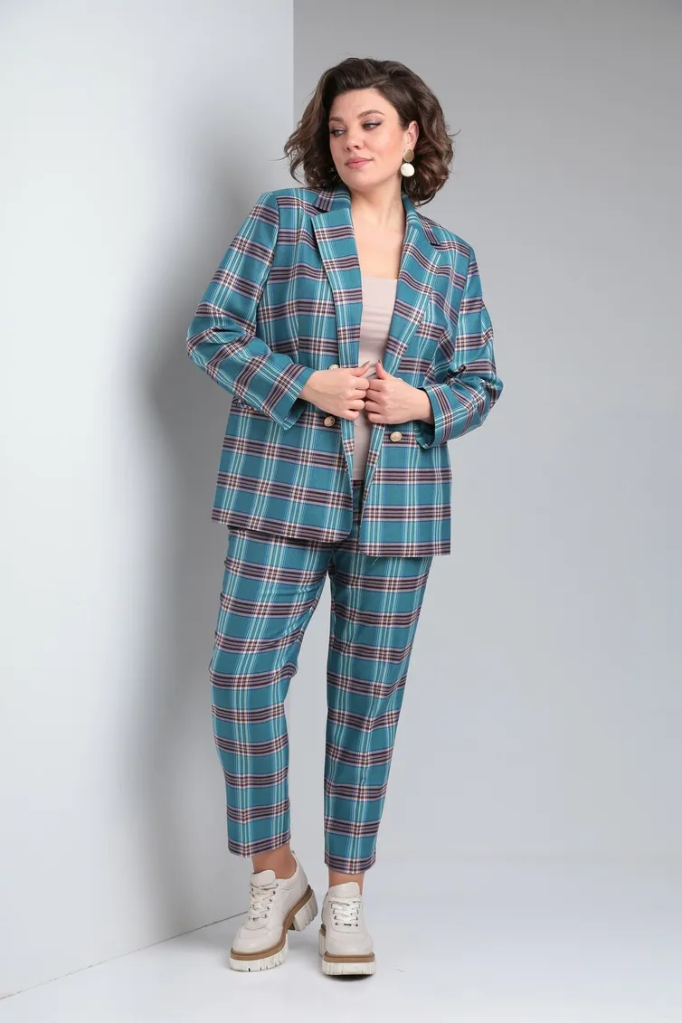 Garnitur Vilena-fashion #955 biryuza+kletka