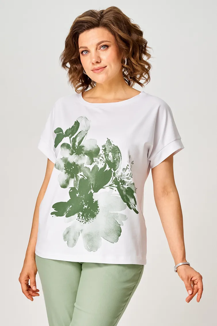 Blouses & tounics Rumoda #2259 (korotkij rukav) zelenyj-belyj