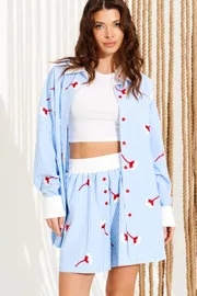 Blouse Elletto Life #13016 belo-goluboj