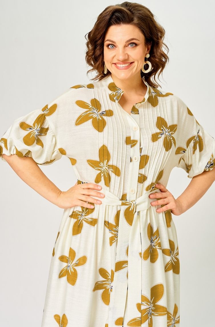 Платье Milora арт. 1451 молочный/ горчичные цветы