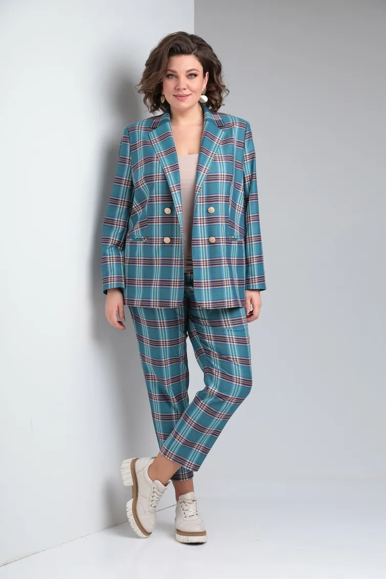 Garnitur Vilena-fashion #955 biryuza+kletka