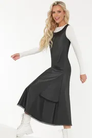 Sukienki DS Trend #S-0236-0308 (iz eko-kozhi s kruzhevom)