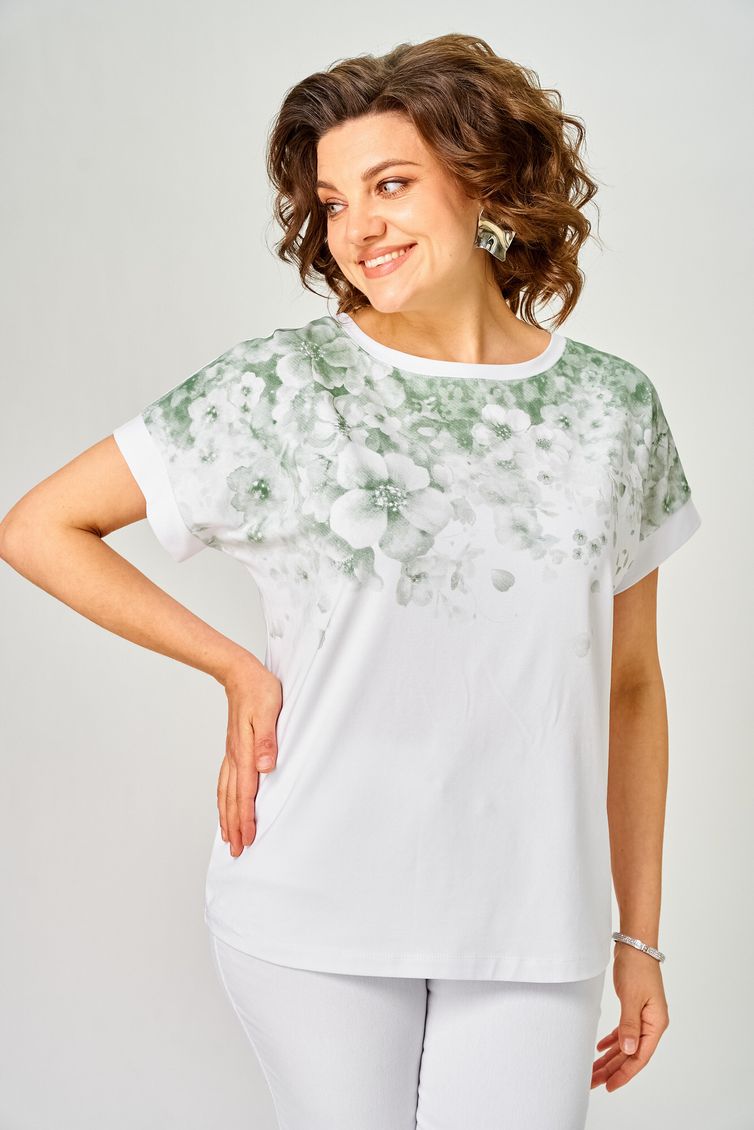 Блуза Rumoda арт. 2258 (короткий рукав) белый-зеленый