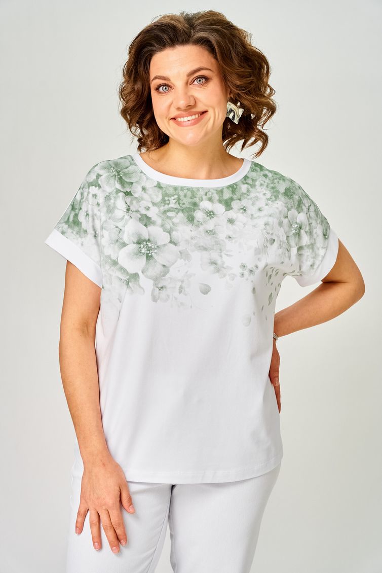 Блуза Rumoda арт. 2258 (короткий рукав) белый-зеленый
