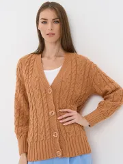Swetry, kardigany, żakiety Newvay #7222-14075 karamel