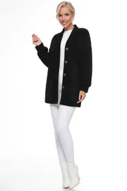 Sweter DS Trend #Kr-0150-0291-02 (teplyj chernyj na pugovicax)