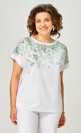 Блуза Rumoda 2258 (короткий рукав) белый-зеленый