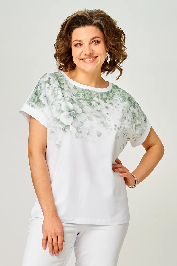 Bluzka Rumoda #2258 (korotkij rukav) belyj-zelenyj