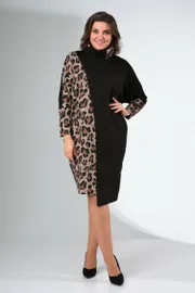 Sukienka Ladis Line #1422 bezhevyj leopard+chernyj