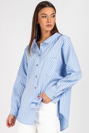 Blouse VIZAVI #727 belo-golubaya poloska